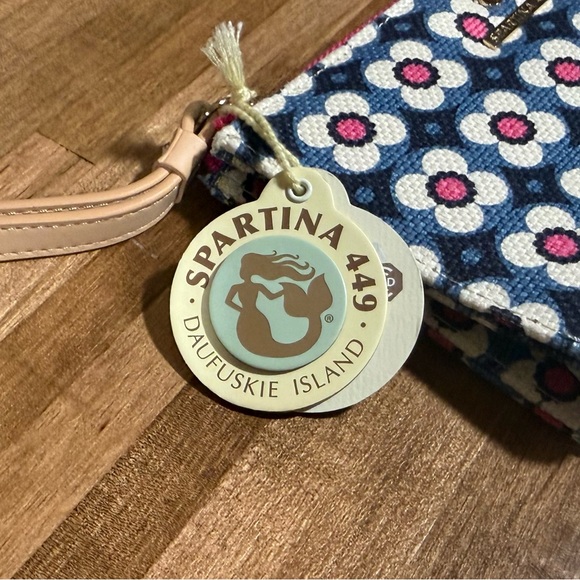 Spartina 449 Calhoun Emmy Wristlet Clutch Blue Pink Floral Canvas - Picture 4 of 9